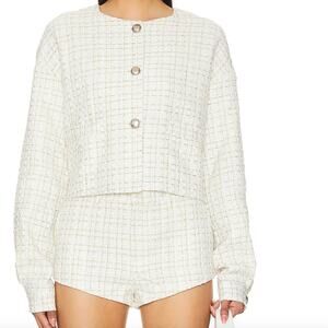 LIONESS Tweed‎ Blazer Ivory Metallic Academia Elle | NWT $109